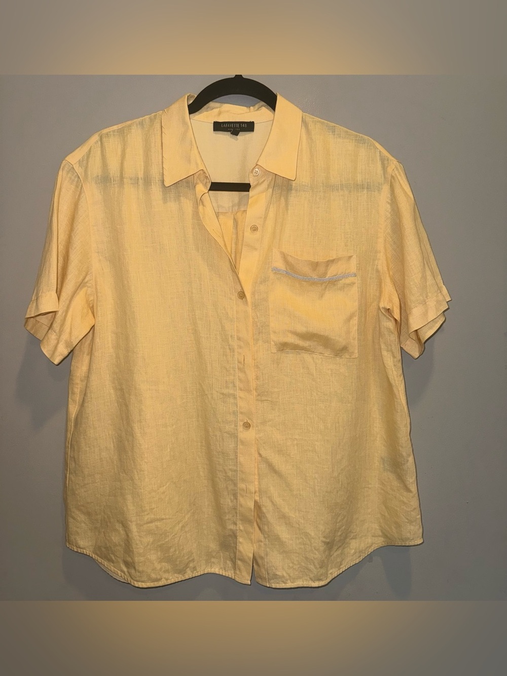 Lafayette 148 NY Pastel Yellow 100% Linen Button Down Top Size Medium